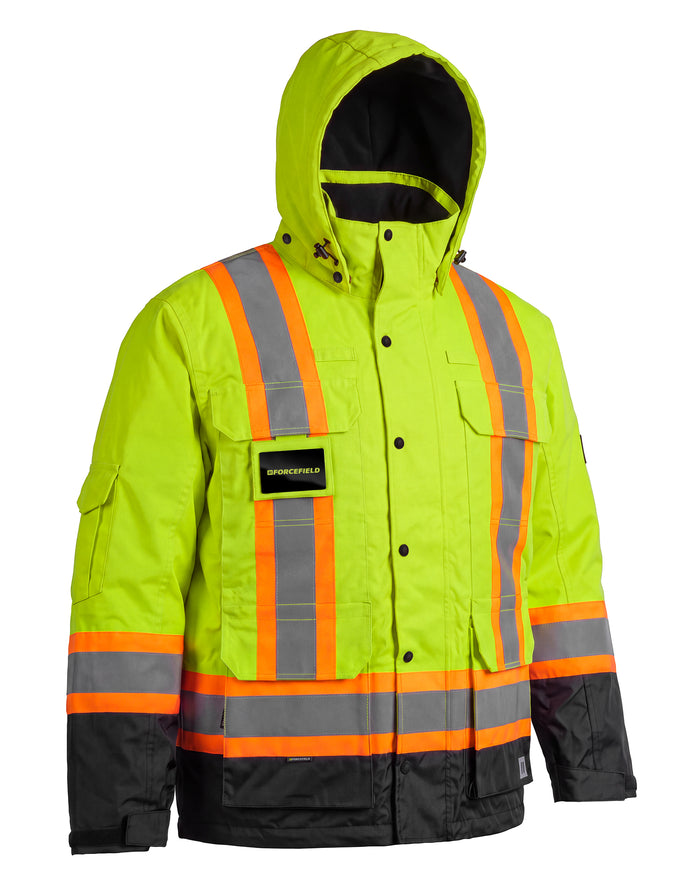Forcefield 3-in-1 Hi Vis Winter Safety Parka with Removable Black Nylon Puff Jacket