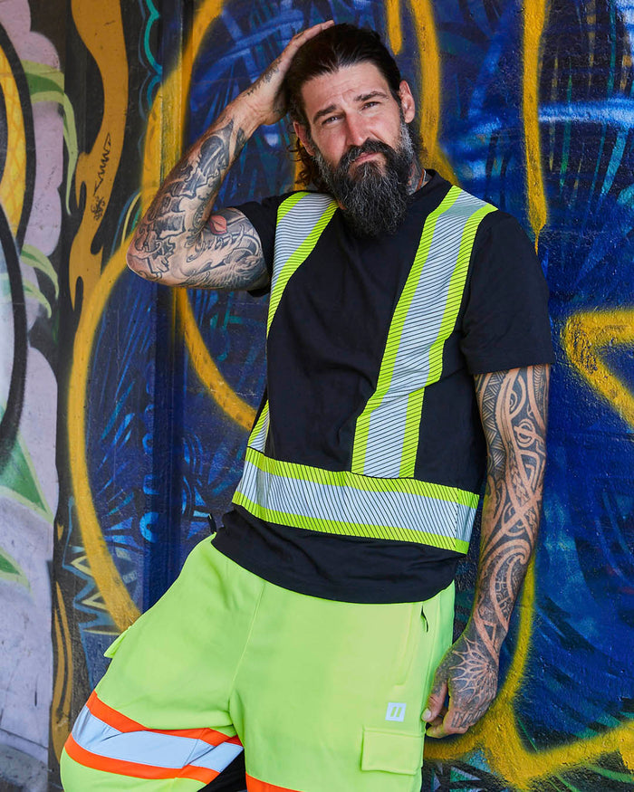 Forcefield Athletic Fit Hi Vis Crew Neck 100% Cotton Short Sleeve Safety Tee Shirt with Segmented Reflective Tape