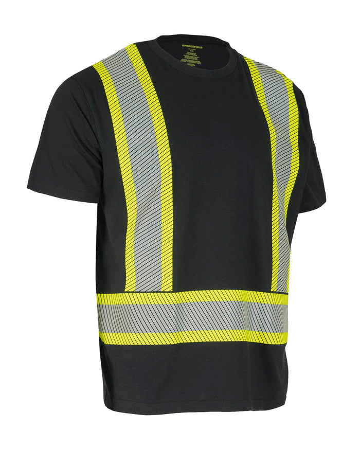 Forcefield Athletic Fit Hi Vis Crew Neck 100% Cotton Short Sleeve Safety Tee Shirt with Segmented Reflective Tape