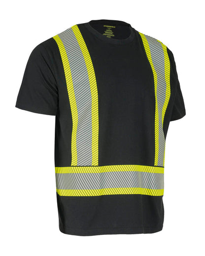 Forcefield Athletic Fit Hi Vis Crew Neck 100% Cotton Short Sleeve Safety Tee Shirt with Segmented Reflective Tape