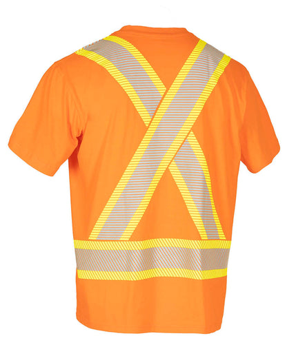 Forcefield Athletic Fit Hi Vis Crew Neck 100% Cotton Short Sleeve Safety Tee Shirt with Segmented Reflective Tape