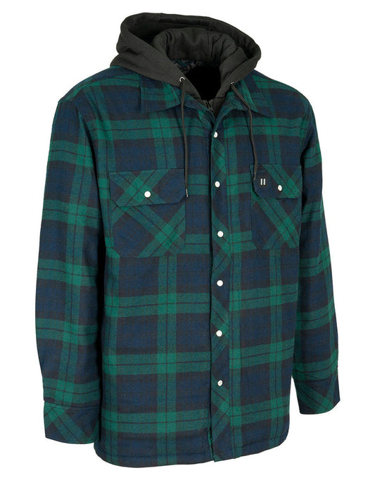 Forcefield Black Watch Plaid Hooded Quilted Flannel Shirt Jacket