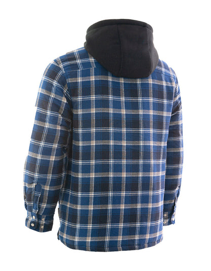 Forcefield Blue Hooded Plaid Quilt-Lined Flannel Shirt Jacket