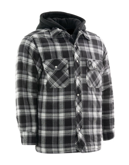 Forcefield Grey Hooded Plaid Quilt-Lined Flannel Shirt Jacket