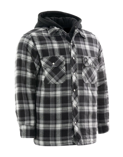 Forcefield Grey Hooded Plaid Quilt-Lined Flannel Shirt Jacket