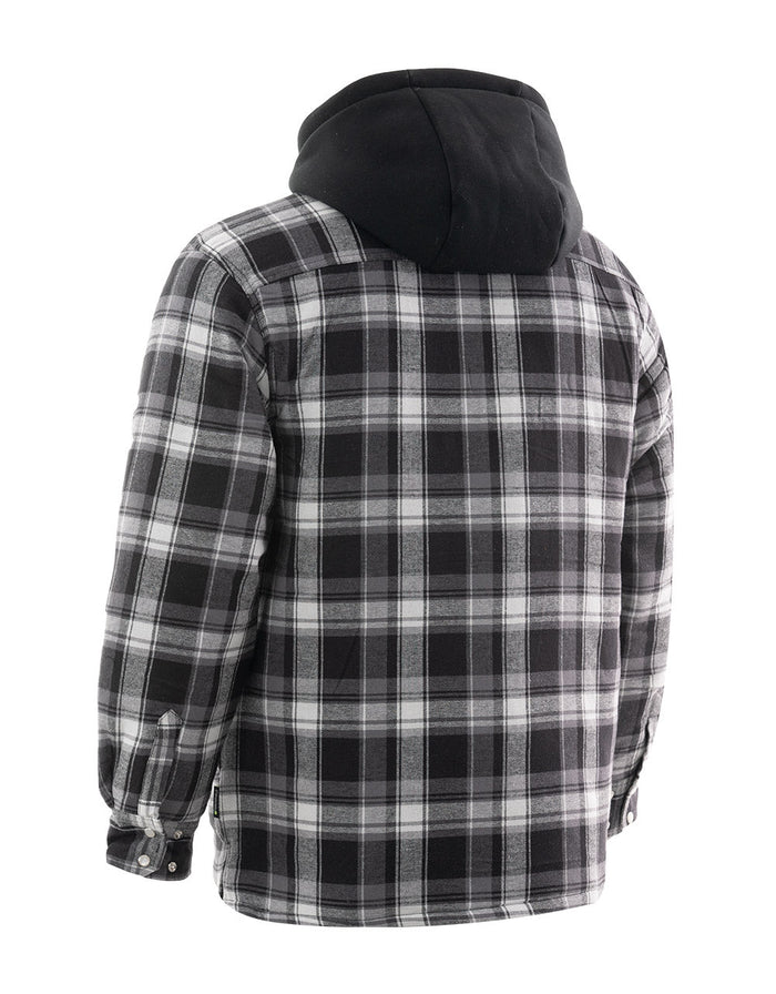 Forcefield Grey Hooded Plaid Quilt-Lined Flannel Shirt Jacket