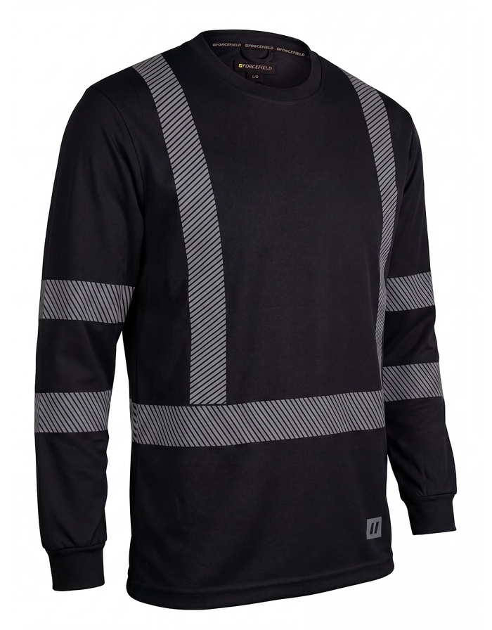 Forcefield Hi Vis Black Crewneck Long Sleeve Ultrasoft Technical Tee