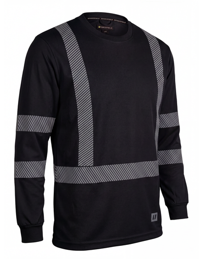 Forcefield Hi Vis Black Crewneck Long Sleeve Ultrasoft Technical Tee