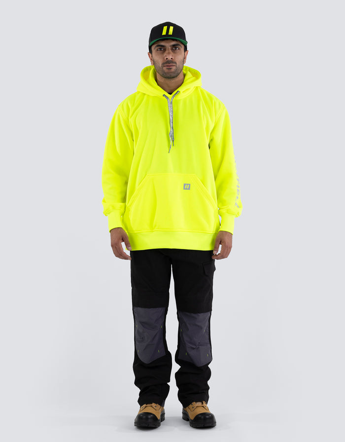 Forcefield Hi Vis Lime Pullover Forcefield Logo Sleeve Graphic Hoodie
