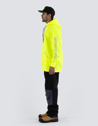 Forcefield Hi Vis Lime Pullover Forcefield Logo Sleeve Graphic Hoodie
