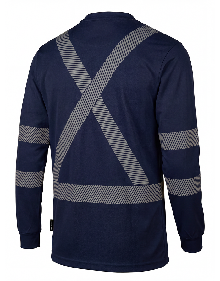 Forcefield Hi Vis Navy Crewneck Long Sleeve Ultrasoft Technical Tee