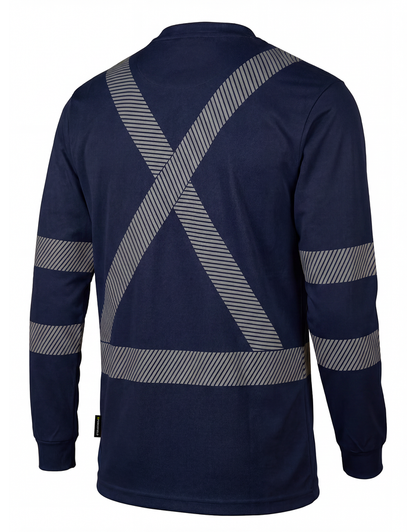 Forcefield Hi Vis Navy Crewneck Long Sleeve Ultrasoft Technical Tee
