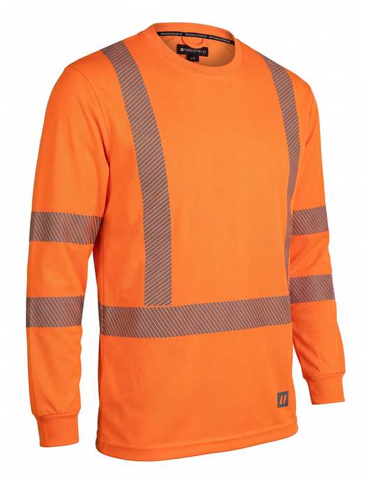 Forcefield Hi Vis Orange Crewneck Long Sleeve Ultrasoft Technical Tee
