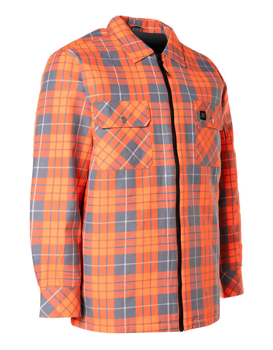 Forcefield Hi Vis Orange Plaid Quilted Flannel Shirt Jacket with Front Zip