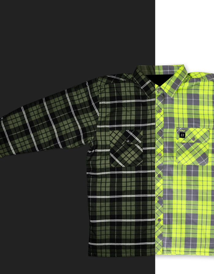 Forcefield Hi Vis Plaid Quilted Flannel Shirt Jacket with Reflective Striping