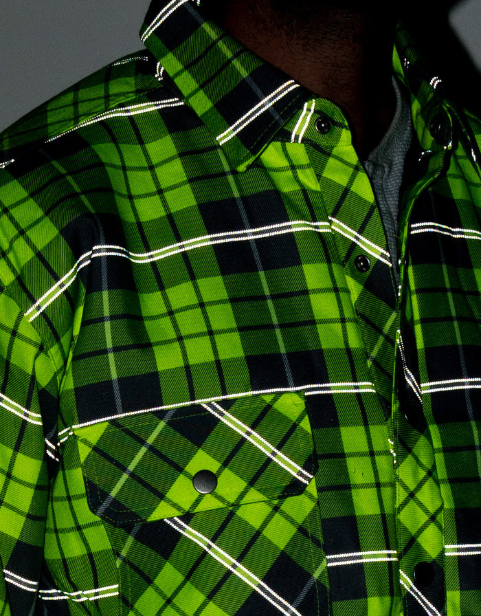 Forcefield Hi Vis Plaid Quilted Flannel Shirt Jacket with Reflective Striping