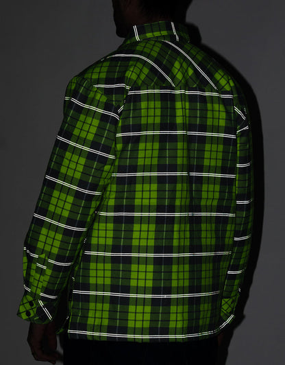 Forcefield Hi Vis Plaid Quilted Flannel Shirt Jacket with Reflective Striping