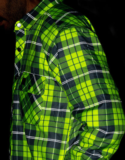 Forcefield Hi Vis Plaid Unlined Flannel Shirt Jacket with Reflective Striping