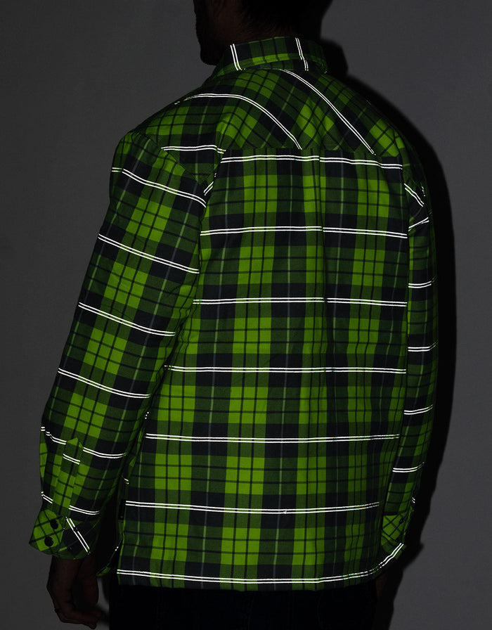 Forcefield Hi Vis Plaid Unlined Flannel Shirt Jacket with Reflective Striping