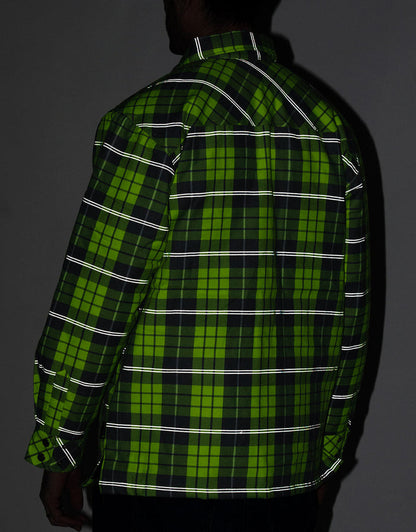 Forcefield Hi Vis Plaid Unlined Flannel Shirt Jacket with Reflective Striping