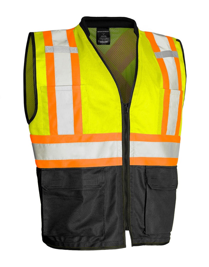 Forcefield Hi Vis Traffic Safety Vest with Zipper Front, Tricot Polyester