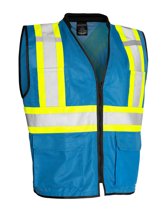 Forcefield Hi Vis Traffic Safety Vest with Zipper Front, Tricot Polyester