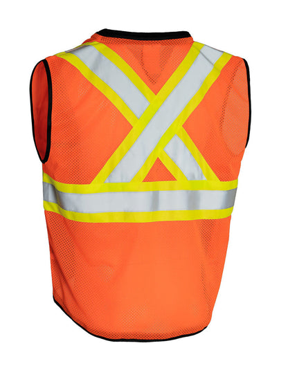 Forcefield Hi Vis Traffic Safety Vest with Zipper Front, Tricot Polyester