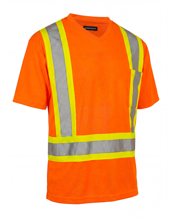 Forcefield Hi Vis V-Neck Short Sleeve Safety Tee Shirt
