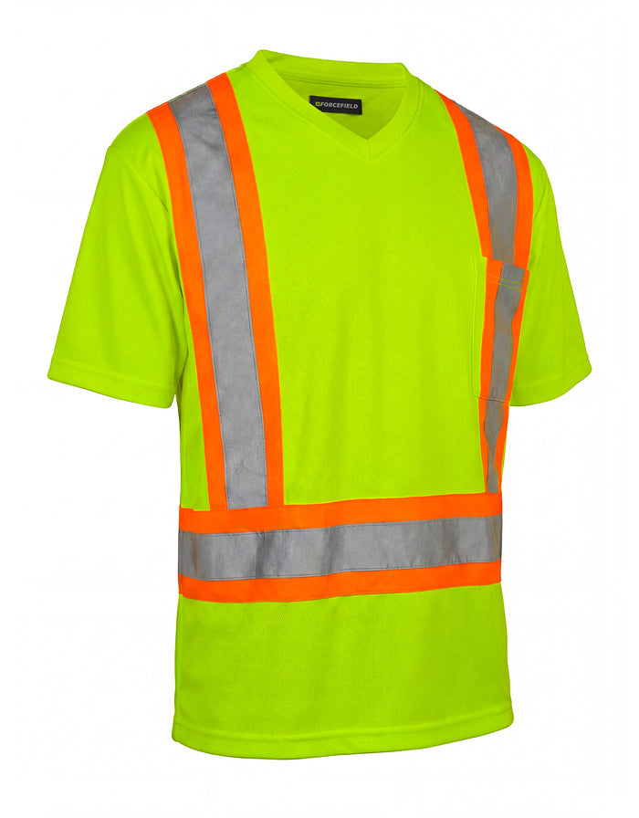 Forcefield Hi Vis V-Neck Short Sleeve Safety Tee Shirt