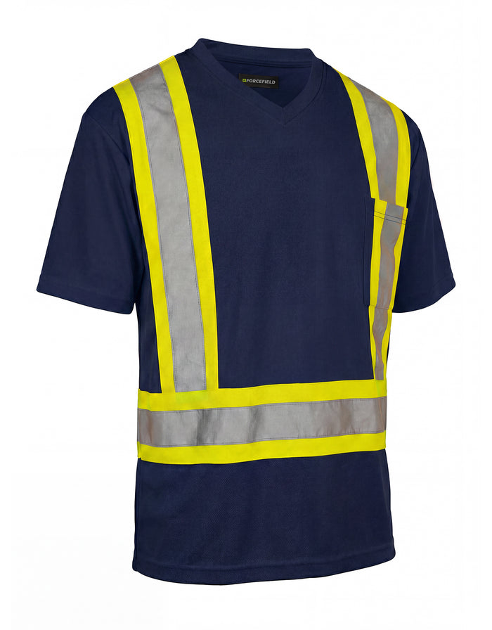 Forcefield Hi Vis V-Neck Short Sleeve Safety Tee Shirt