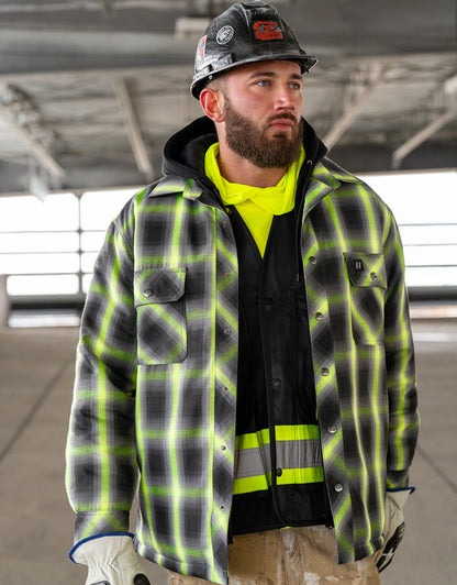 Forcefield Lime Ombre Plaid Hooded Quilt-lined Shirt Jacket