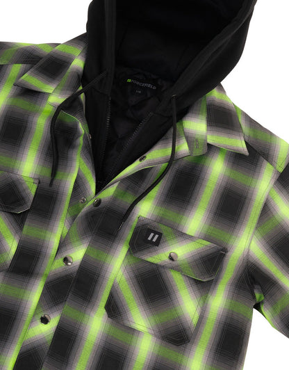 Forcefield Lime Ombre Plaid Hooded Quilt-lined Shirt Jacket