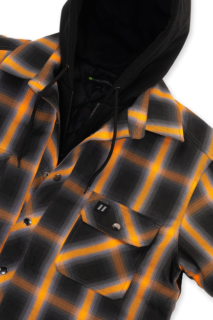 Forcefield Orange Ombre Plaid Hooded Quilt-lined Shirt Jacket