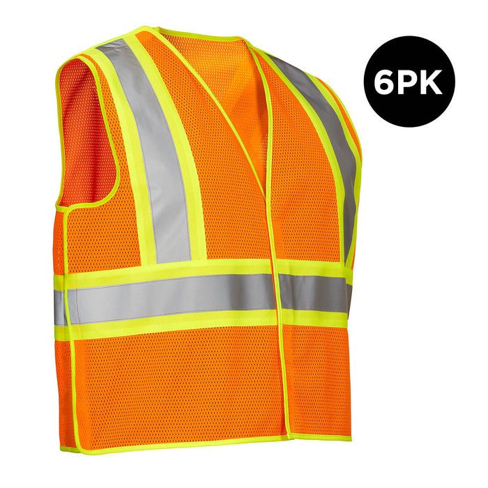 Forcefield Polyester Mesh Safety Vest, 5-Point Tear-Away, 6 Pack