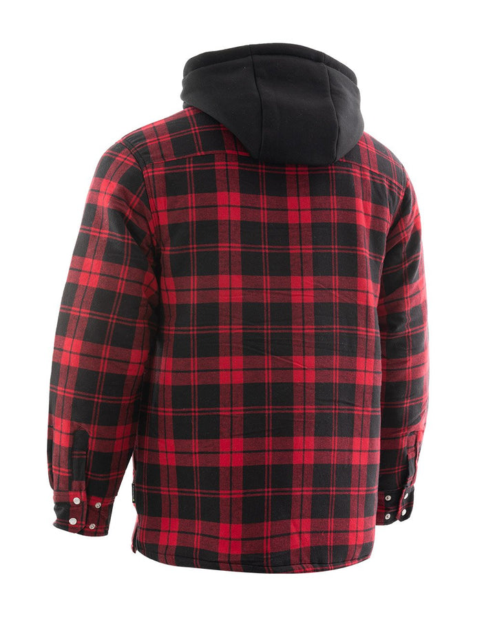 Forcefield Red Hooded Plaid Sherpa-lined Flannel Shirt Jacket