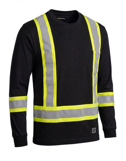 Forcefield Ultracool Black Poly/Cotton Crewneck Long Sleeve Safety T-Shirt with Chest Pocket