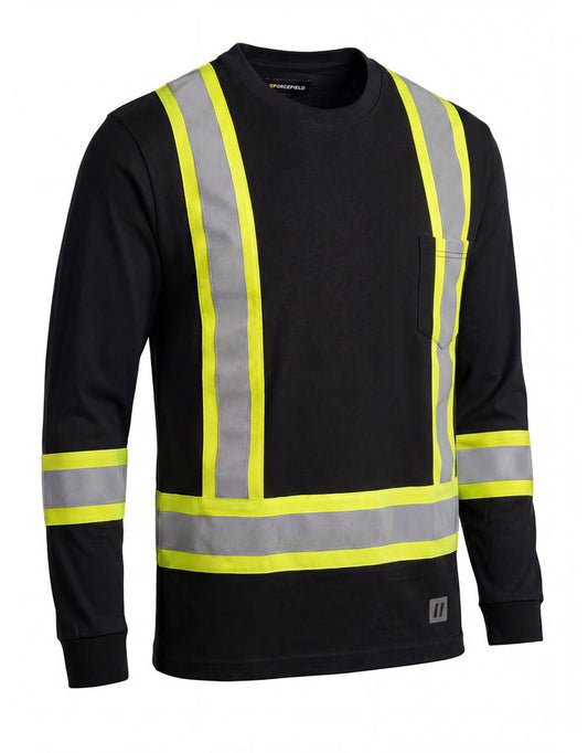 Forcefield Ultracool Black Poly/Cotton Crewneck Long Sleeve Safety T-Shirt with Chest Pocket