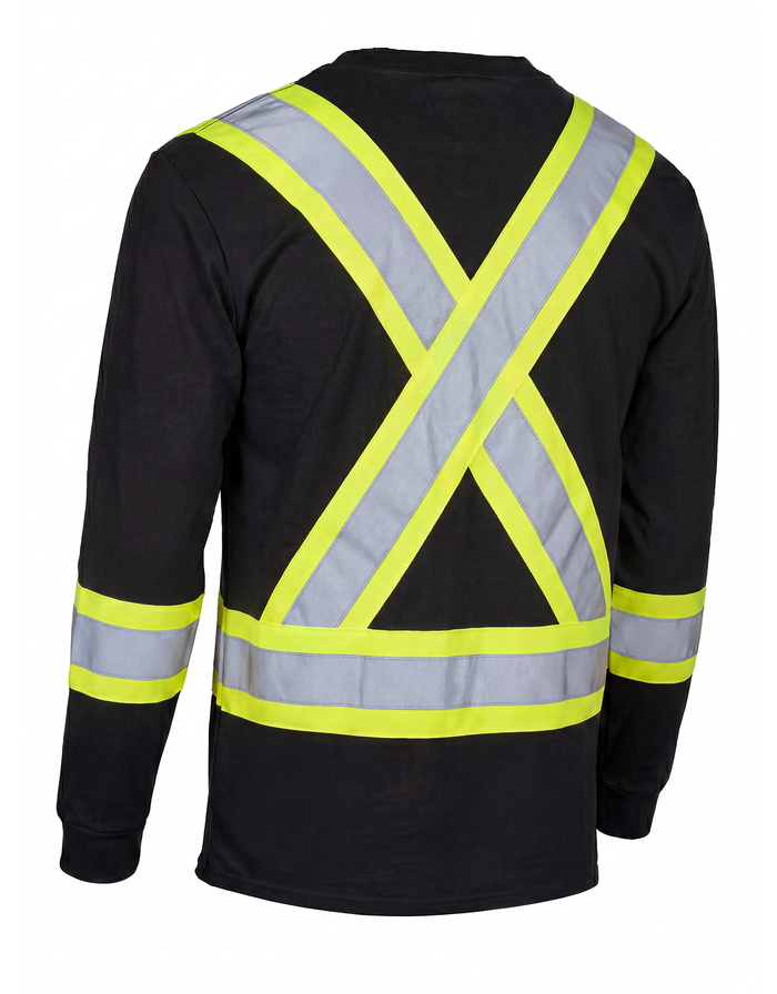 Forcefield Ultracool Black Poly/Cotton Crewneck Long Sleeve Safety T-Shirt with Chest Pocket