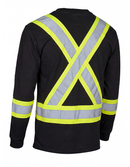 Forcefield Ultracool Black Poly/Cotton Crewneck Long Sleeve Safety T-Shirt with Chest Pocket
