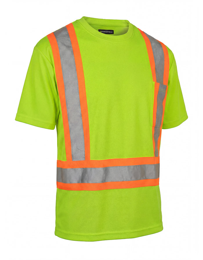 Forcefield Ultrasoft Hi Vis Crewneck Short Sleeve Safety Tee Shirt with Chest Pocket