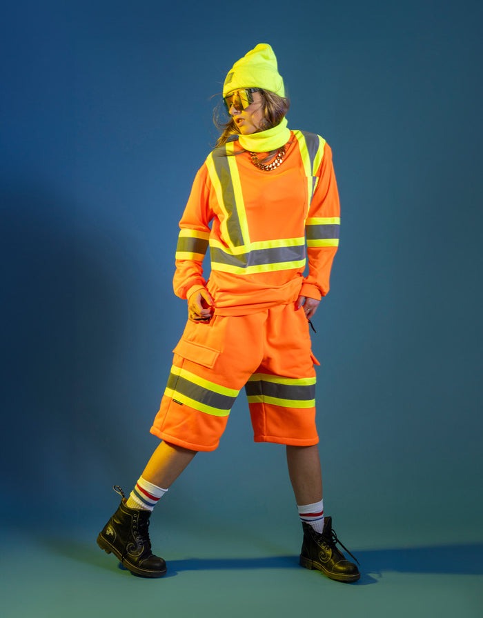 Forcefield Women's Hi Vis Crew Neck Long Sleeve Safety Tee Shirt with Chest Pocket