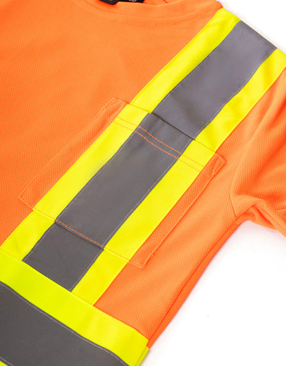 Forcefield Women's Hi Vis Crew Neck Long Sleeve Safety Tee Shirt with Chest Pocket