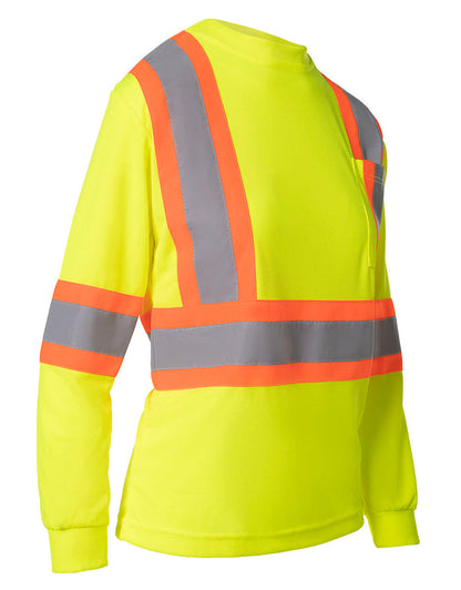 Forcefield Women's Hi Vis Crew Neck Long Sleeve Safety Tee Shirt with Chest Pocket