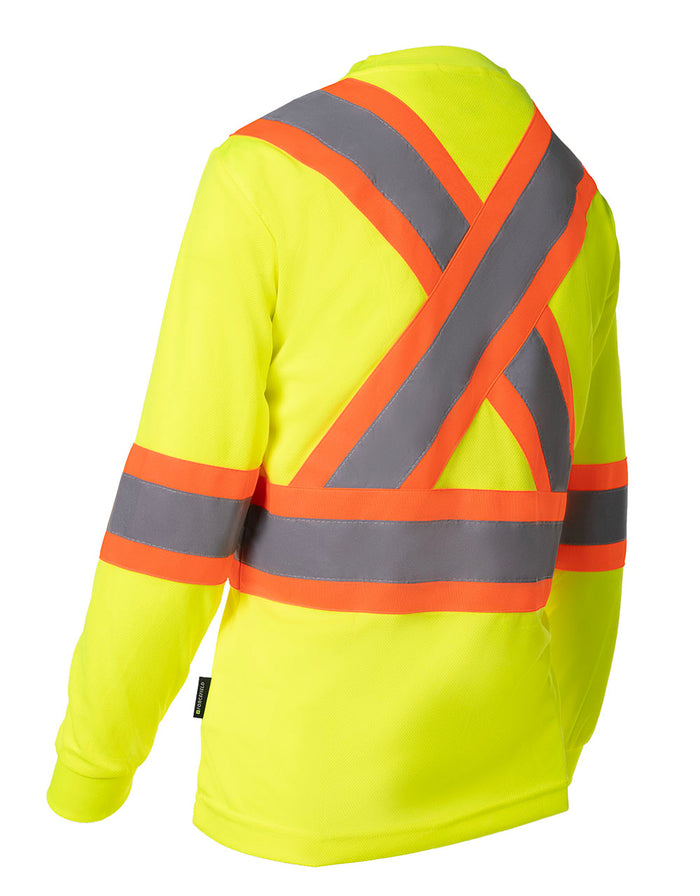 Forcefield Women's Hi Vis Crew Neck Long Sleeve Safety Tee Shirt with Chest Pocket