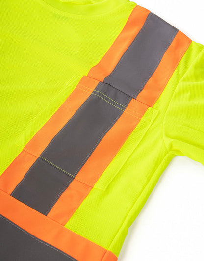 Forcefield Women's Hi Vis Crew Neck Long Sleeve Safety Tee Shirt with Chest Pocket