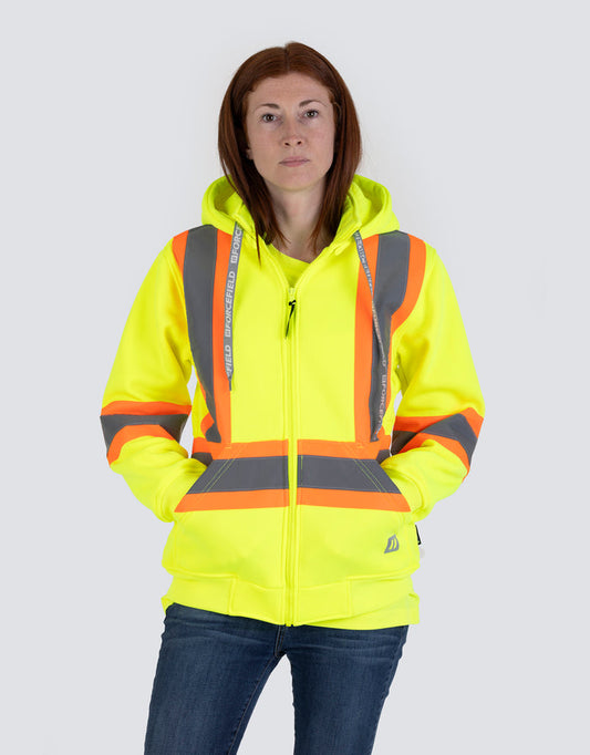 Forcefield Women's Hi Vis Lime Safety Hoodie with Detachable Hood