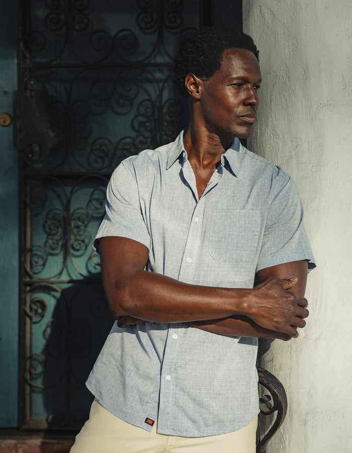 Freshwater Button Up Shirt - Blue Dobby