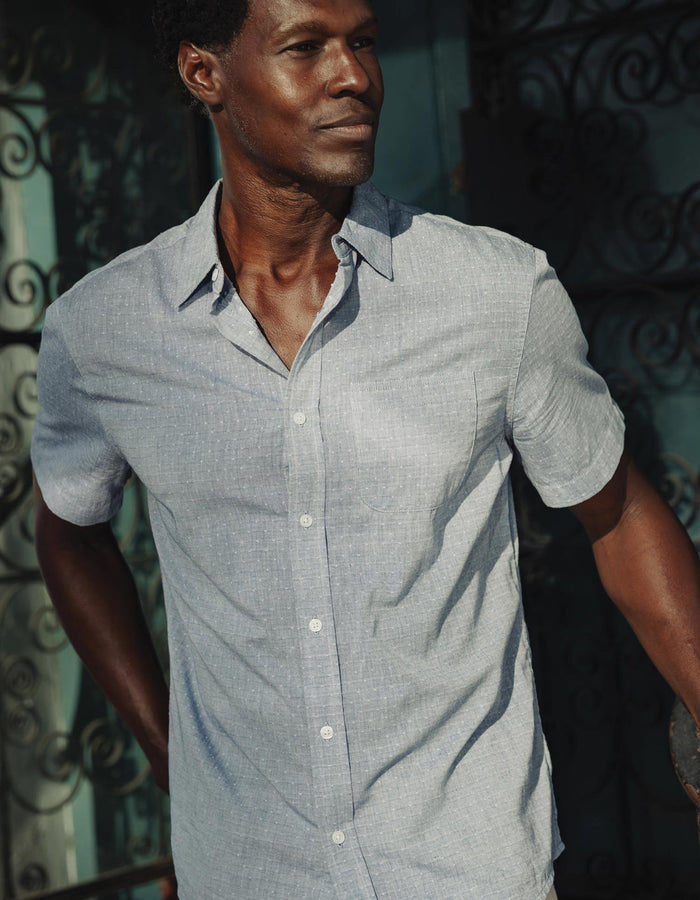 Freshwater Button Up Shirt - Blue Dobby