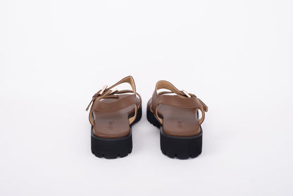 Back shot of brown leather chunky strappy sandal in large sizes 42-46