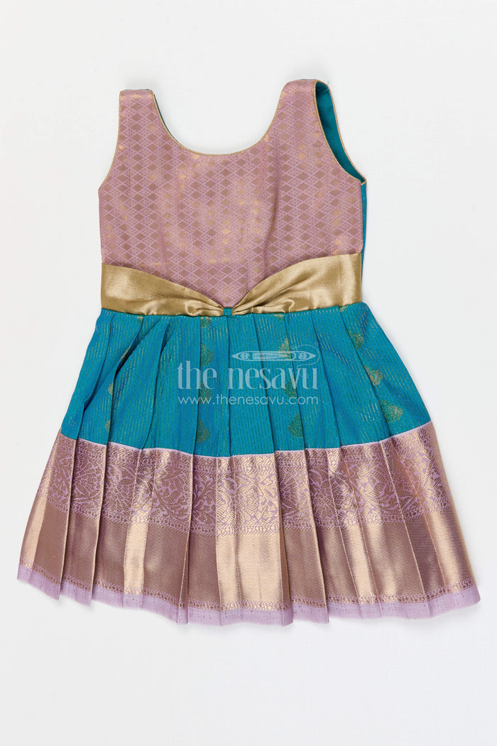 The Nesavu Girls Kanchi Silk Frock Girls Arani Silk Frock for Traditional Weddings and Functions Nesavu 10 (NB) / Blue / Style 1 KSF027AA-10 Nesavu Girls Semi Arani Kanchivaram Silk Frock For Weddings Traditional Functions And Festive Wear